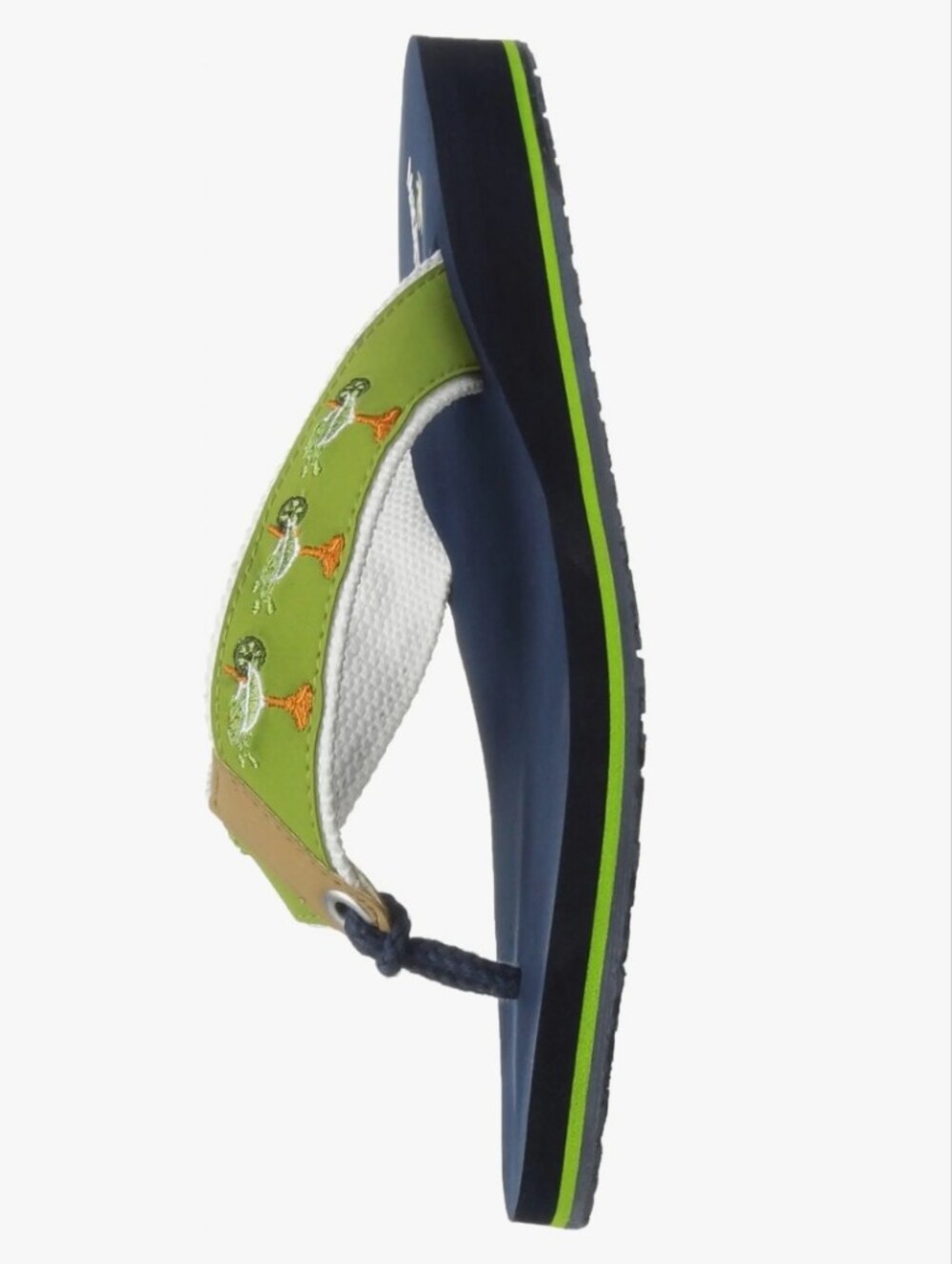 Margaritaville Navy Blue & Bright Green "Rita Time" Leather Upper Flip Flops, 8 - Picture 4 of 11